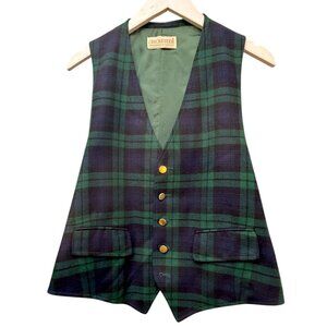 Cricketeer Mens Vest M/L Navy Green Plaid Preppy Scottish Tartan Wool